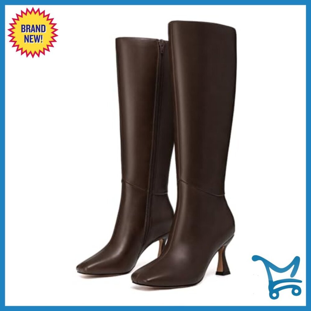 Kitten Heel Knee High Boots Square Toe Side Zipper Dress Boots - Picture 4 of 7